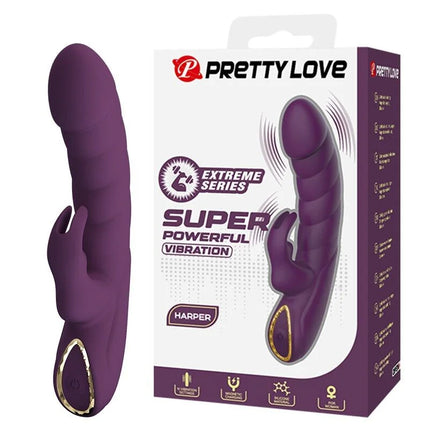 Lila silikon hasenvibrator harper von pretty love mit gold akzent und 10 funktionen für doppelte stimulation