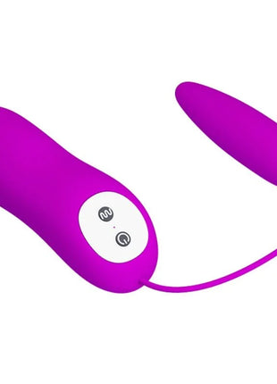 Vibrierendes lila silikonmassagegerät mit weißem bedienfeld und zwei tasten von pretty love harriet massager stimulator