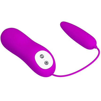 Vibrierendes lila silikonmassagegerät mit weißem bedienfeld und zwei tasten von pretty love harriet massager stimulator
