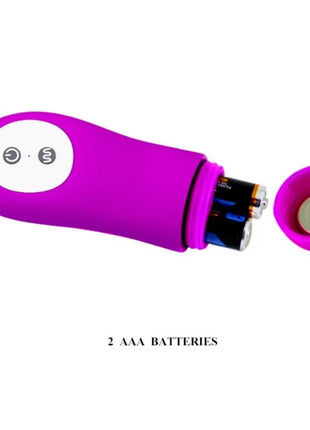 Vibrationsspielzeug pretty love harriet massager-stimulator mit lila silikonkörper, weißen tasten und offenem batteriefach