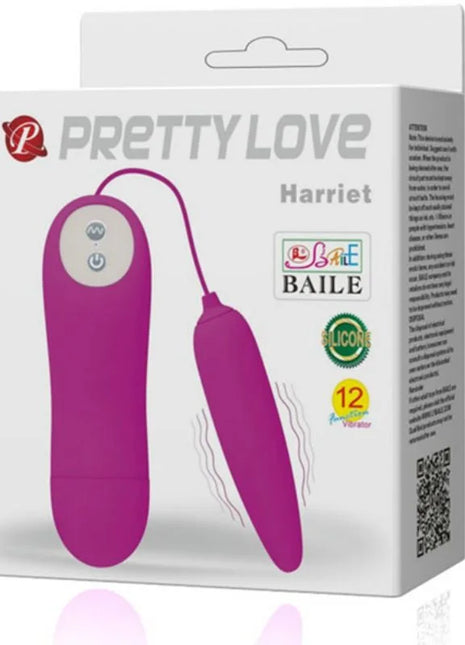 Lila silikon vibrator mit weißem bedienfeld und kabel marke pretty love harriet massager-stimulator