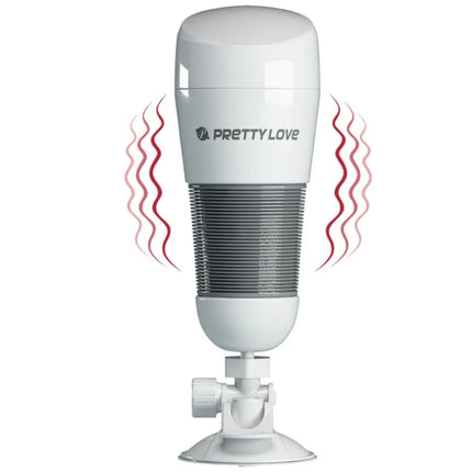 Weißer pretty love hedy vibrator mit vibrierender massagefunktion, grauer geripptem mittlerem abschnitt und saugnapfbasis