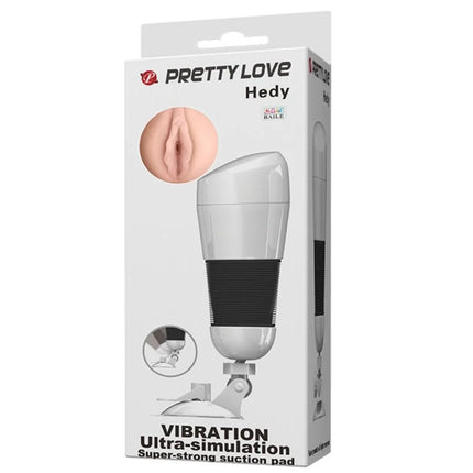 Prettylove hedy vagina masturbator mit vibration in weiß und schwarz mit ultra simulation saugpad für bessere leistung