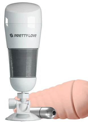 Weißes und graues prettylove hedý vagina masturbator mit vibration, pfirsichfarbener silikonkopf und silbernem metallstab