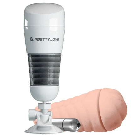 Weißes und graues prettylove hedý vagina masturbator mit vibration, pfirsichfarbener silikonkopf und silbernem metallstab