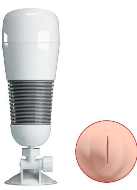 Pretty love hedy vagina masturbator mit vibration weiß aus kunststoff mit grauem rillenabschnitt und innenseiten nahaufnahme