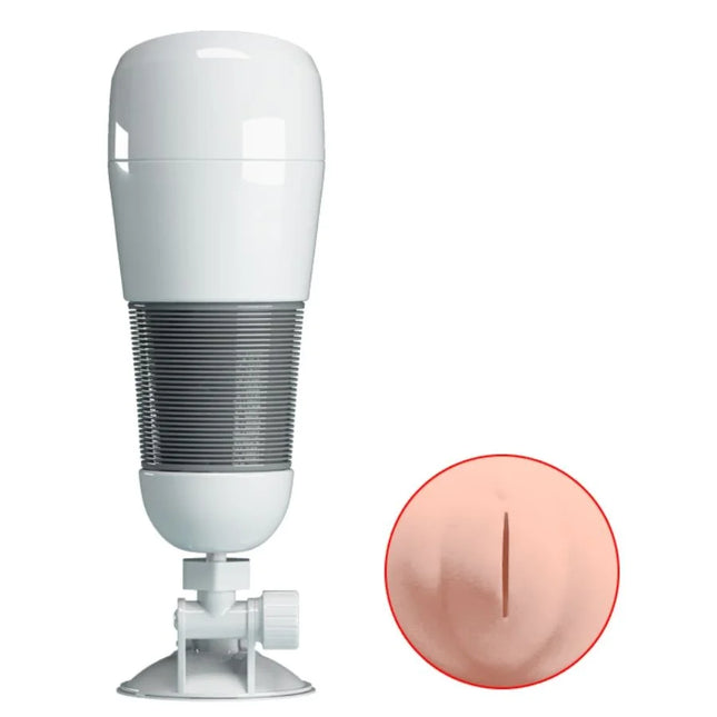 Pretty love hedy vagina masturbator mit vibration weiß aus kunststoff mit grauem rillenabschnitt und innenseiten nahaufnahme
