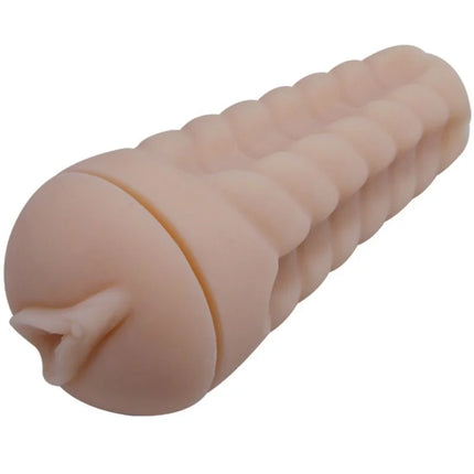 Beiger silikon cockring mit geriffelter struktur und abgerundeten enden von pretty love hedy weisser vagina-masturbator