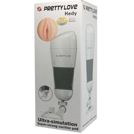 Prettylove hedy weisser vagina-masturbator mit weiß-grauem body und texturiertem griff für realistische simulation