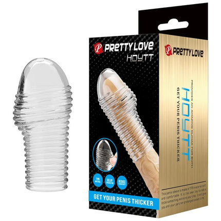 Klarer, gerippter silikon-penissch sleeve von pretty love für einen dickeren penis in transparentem design
