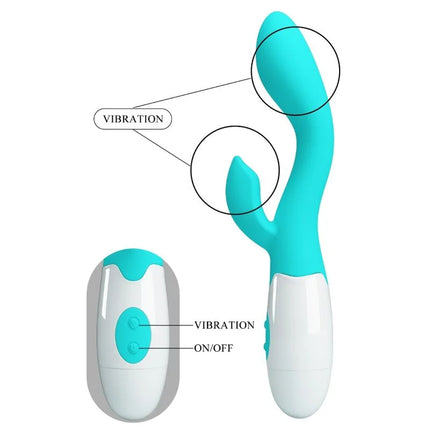 Teal und weiße PRETTY LOVE helliger g-spot-vibrator mit gebogenem, ergonomischem design und fernbedienung