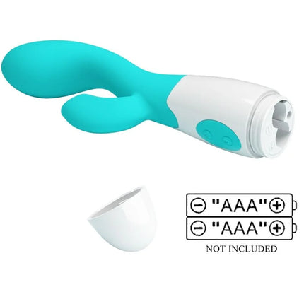 Teal und weiße silikon rabbit-vibrator mit glattem ergonomischem design von pretty love helliger g-spot-vibrator aquagrün