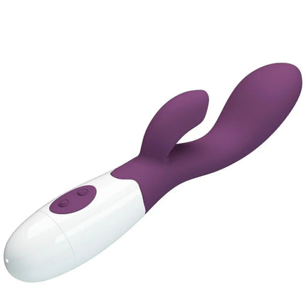 Pretty love helliger g-spot vibrator lila silikonkanin in lila und weiß mit glatter, glänzender oberfläche