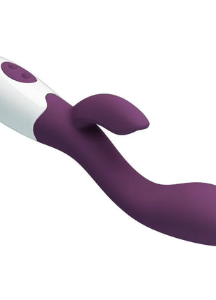Lila und weiße silikon rabbit-vibrator mit glattem, gebogenem design von pretty love helliger g-spot-vibrator