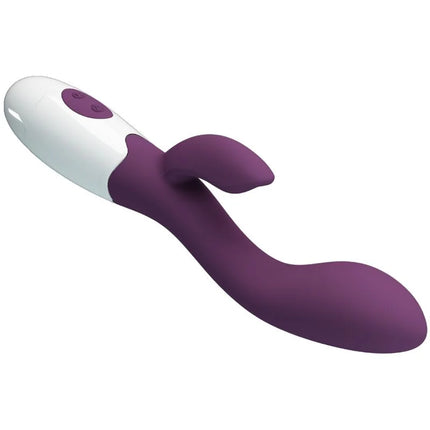 Lila und weiße silikon rabbit-vibrator mit glattem, gebogenem design von pretty love helliger g-spot-vibrator