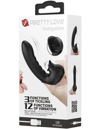 PRETTY LOVE - HOBGOBLIN VIBRIERENDES FINGERHÜLLE 12 VIBRATIONEN + KLITORIS-STIMULATOR SCHWARZ