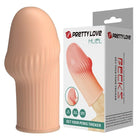 Peachfarbener ribbed silikon penisärmel für einen dickeren penis von pretty love modell huel