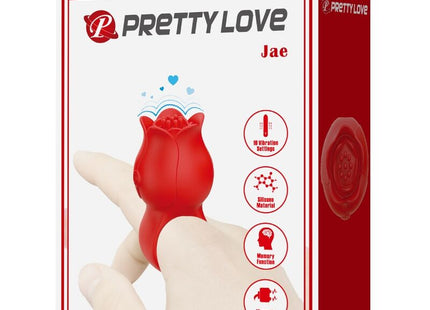 Roter silikonring in rosenform von pretty love modell jae mit 10 vibrationsstufen für die finger