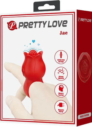 Roter silikonring in rosenform von pretty love modell jae mit 10 vibrationsstufen für die finger