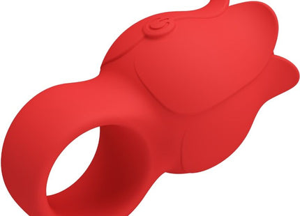 Roter silikonring in rosenform mit lachendem gesicht für jae rose förmiger fingervibrator mit 10 vibrationen