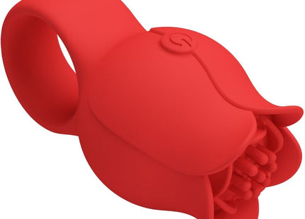 Roter silicone finger vibrator in form einer blume mit ring für einfache handhabung von pretty love