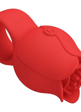 Roter silicone finger vibrator in form einer blume mit ring für einfache handhabung von pretty love