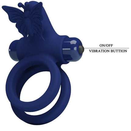 PRETTY LOVE - JAMELE DOPPELRING MIT VIBRATION & SCHMETTERLINGSTIMULATOR BLAU - Penisring mit Vibration