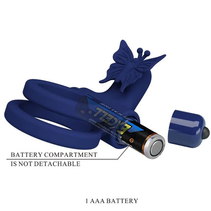 PRETTY LOVE - JAMELE DOPPELRING MIT VIBRATION & SCHMETTERLINGSTIMULATOR BLAU - Penisring mit Vibration