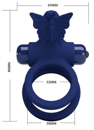 PRETTY LOVE - JAMELE DOPPELRING MIT VIBRATION & SCHMETTERLINGSTIMULATOR BLAU - Penisring mit Vibration