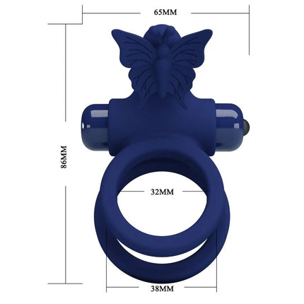 PRETTY LOVE - JAMELE DOPPELRING MIT VIBRATION & SCHMETTERLINGSTIMULATOR BLAU - Penisring mit Vibration