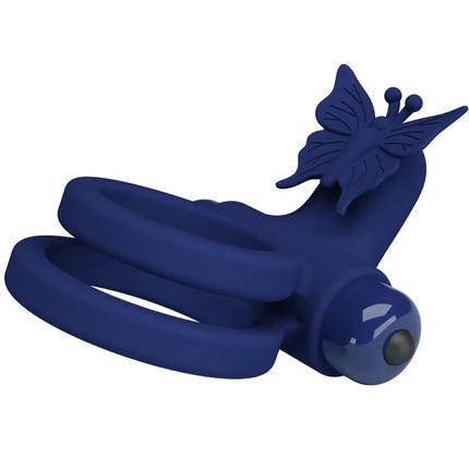 PRETTY LOVE - JAMELE DOPPELRING MIT VIBRATION & SCHMETTERLINGSTIMULATOR BLAU - Penisring mit Vibration