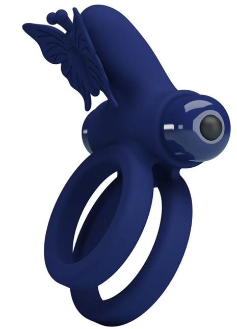 PRETTY LOVE - JAMELE DOPPELRING MIT VIBRATION & SCHMETTERLINGSTIMULATOR BLAU - Penisring mit Vibration