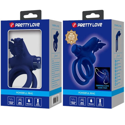 PRETTY LOVE - JAMELE DOPPELRING MIT VIBRATION & SCHMETTERLINGSTIMULATOR BLAU - Penisring mit Vibration