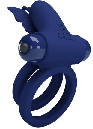 PRETTY LOVE - JAMELE DOPPELRING MIT VIBRATION & SCHMETTERLINGSTIMULATOR BLAU - Penisring mit Vibration