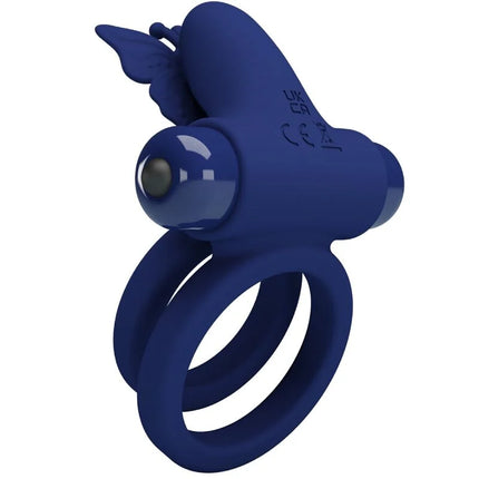 PRETTY LOVE - JAMELE DOPPELRING MIT VIBRATION & SCHMETTERLINGSTIMULATOR BLAU - Penisring mit Vibration