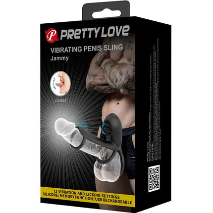 PRETTY LOVE - JAMMY PENIS-HÜLLE 12 VIBRATIONEN MIT WIEDERAUFLADBARER SILIKON-ZUNGE - Penisring für Paare