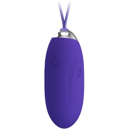 Lila silikon eiförmiger vibrator mit silberner metallkappe und passendem lila band zum aufhängen von pretty love Jenny Youth
