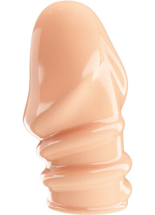 Peachfarbener glänzender silikon penisüberzieher mit realistischer textur und geriffeltem rand von pretty love jeremy natürlicher penisverdicker