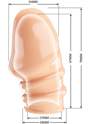 Ein durchscheinender pfirsichfarbener silikon dildo mit konischem kopf und strukturierten rillen im pretty love jeremy natürlicher penisverdicker