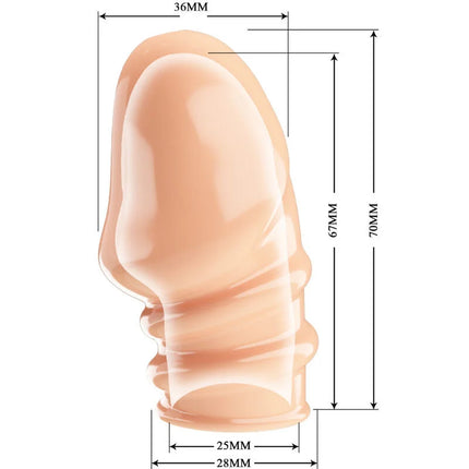 Ein durchscheinender pfirsichfarbener silikon dildo mit konischem kopf und strukturierten rillen im pretty love jeremy natürlicher penisverdicker