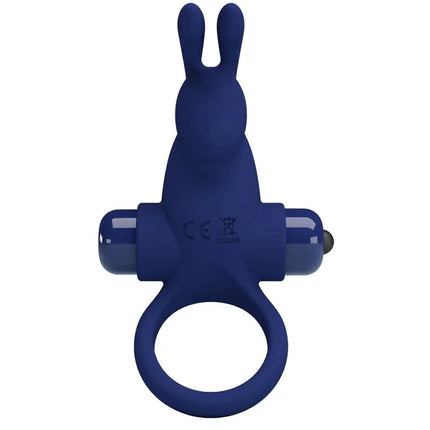 Blauer silikon ring von pretty love in hasenform mit zwei runden ohren und zentralem bedientaster mit vibration