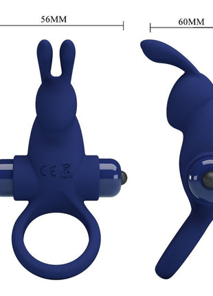 Blauer silikonring in hasenform mit strukturierter oberfläche und glatten ohren von pretty love mit vibration