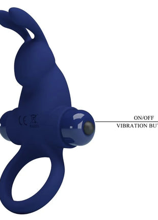 Blauer silicone rabbit ring mit vibrationsknopf auf dem kopf von pretty love für angenehme stimulation