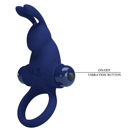 Blauer silicone rabbit ring mit vibrationsknopf auf dem kopf von pretty love für angenehme stimulation