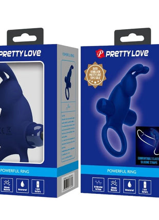 Blauer silicone kraftvoller ring mit elastischen bändern und batteriebetriebener vibration von pretty love