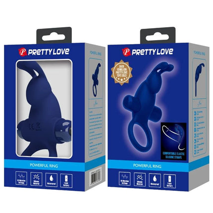 Blauer silicone kraftvoller ring mit elastischen bändern und batteriebetriebener vibration von pretty love