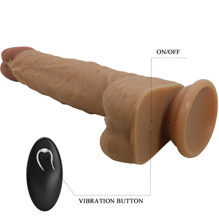 Tan silikon dildo mit schwarzer fernbedienung und 3 vibrationen von pretty love 21 cm lang