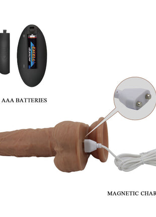 Tan silikon dildo von pretty love jonathan mit magnetischem usb-ladeanschluss und enthaltenen aaa-batterien