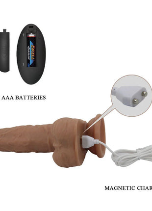 Tan silikon dildo von pretty love jonathan mit magnetischem usb-ladeanschluss und enthaltenen aaa-batterien