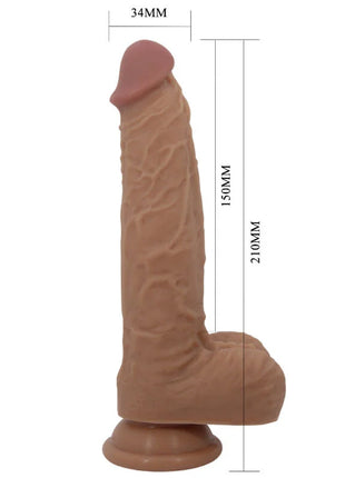 Tanfarbener realistischer silikon dildo jonathan mit strukturierter oberfläche und abgerundetem kopf von pretty love